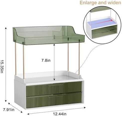 Bathroom Countertop Organizer with 2-Drawer, 3 Tier Makeup Organizer for Vanity, Large Multi-Purpose Makeup Skin Care Or