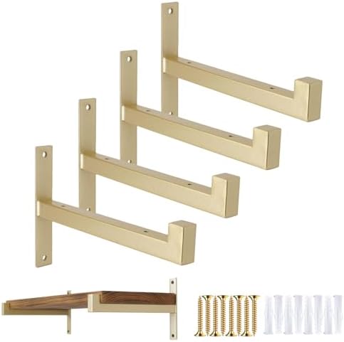 OVOV 4 Pack Heavy Duty Shelf Brackets 8 Inch Metal Shelf Supports Gold
