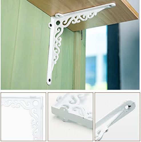 Sungmor Cast Iron Shelf Brackets - 90° Right Angle 2PC White & 7.3 Inch