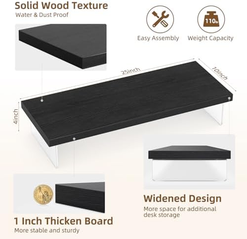 Monitor Stand Riser, 25x10 in Wood & Acrylic Computer Desk Organizer Shelf