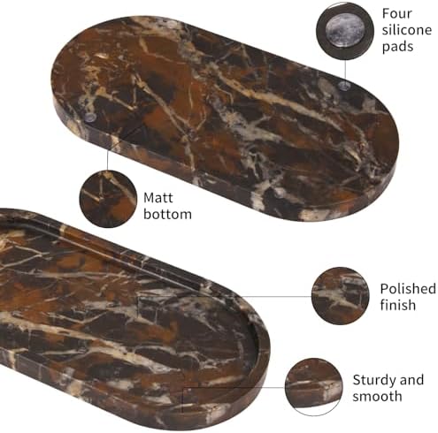 Oval Marble Bathroom Vanity Tray, Black Gold, 12" x 6" x 0.8"