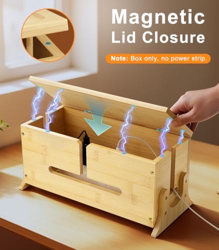 TiMOVO Wood Cable Management Box with Removable Magnetic Lid & Support Legs