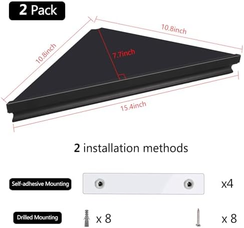 evron Wall Mount Corner Shelf,Easy to Install Metal Front Floating Corner Shelves with Self-Adhesive Tapes,Wood Imitatio