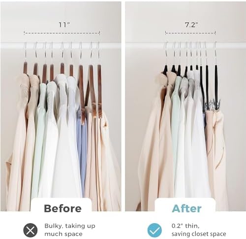 VECELO 20 Pack Black Velvet Clothes Hangers with Adjustable Clips,Heavy-Duty Non Slip & Space-Saving with 1 Magic Hangers and 2 Tie Rack for Suit Coat Pants Skirt Dresses