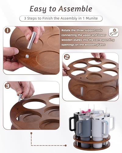 Rotating Wood Tumbler Organizer, 30 oz 40 oz Spinning Turnable Tumblers Holder, 360° Rotatable 7 Large Cups Bottle Tumbl
