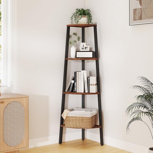 Corner Shelf, 4 Tier Ladder Corner Bookshelf, Rustic Brown