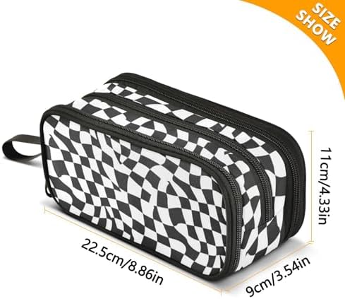 Wfrish Large Pencil Case,Black White Checkered Big Capacity Pencil Pouch 3 Compartments,Zipper Pencil Box, Back to School Supplies for Teen Girls Boy Student College Adults,Travel Essentials