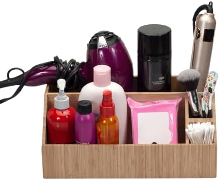 MobileVision Bamboo Make Up Organizer & Cosmetic Holder, Storage on Vanity Counter or Bathroom, Multiple Compartments