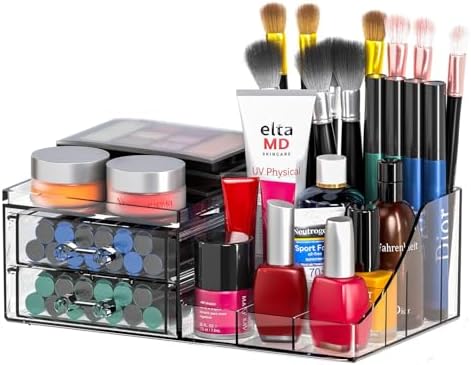 Acrylic Small Makeup Organizer with Drawers,Clear Skincare Organizer for Vanity,Dresser,Bathroom Countertop,Cute Cosmeti