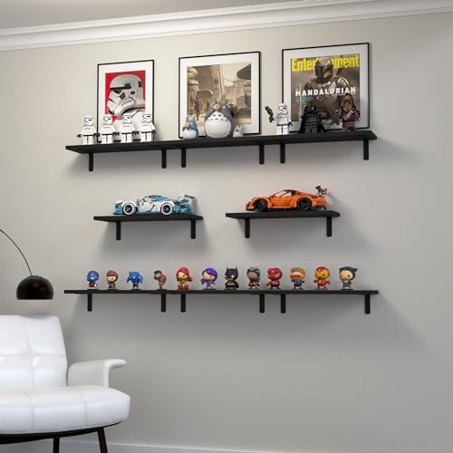 DOLLFIO Floating Wall Shelves, Decor & Storage, Black, 16.5'', 8Pcs