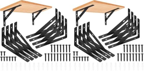 Heavy Duty Shelf Brackets - 8 Pcs L Shaped Metal Wall Mount Shelves Support for Floating Shelves (3.7 x 6 inch) (Pack of
