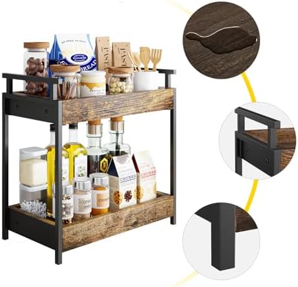 KLM Countertop Coffee Station Organizer, 2 Tier Wooden Shelf for Coffee Bar Accessories, Condiment Storage Caddy for Kit