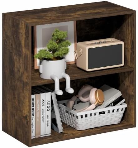 Furinno PASIR 2-Tier Book Shelf, Open Shelves Bookshelf, Amber Pine