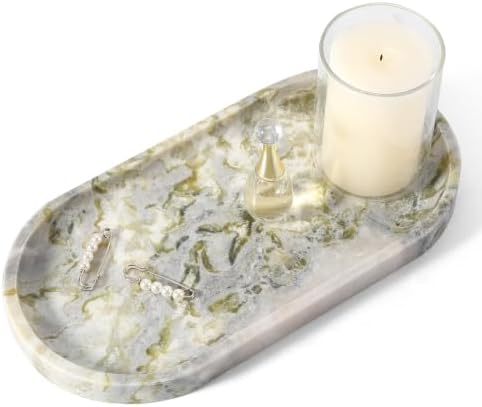 Koville Green Marble Vanity Tray for Bathroom Countertop