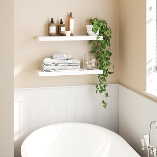 HOOBRO Floating Shelves for Wall, Wall Mounted Shelf Set of 2, 23.6" Hanging Shelf with Invisible Brackets, for Wall Dec