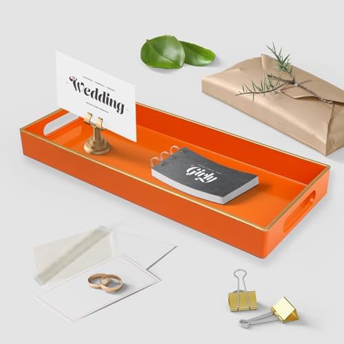 Orange Bathroom Vanity Tray for Countertop, Small Plastic Toilet Tank Versatile Storage & Organization Tray for Makeup, 