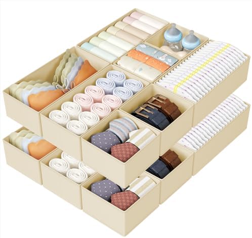 DIMJ Drawer Organizers Clothes, Set of 16 Dresser Organizer Bins, Fabric Closet Organizers and Storage, Shallow Drawer D