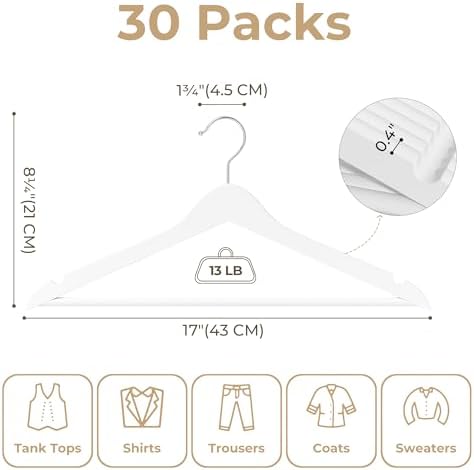 GRANNY SAYS Clothes Hangers for Closet, 30 Pack Wood Hanger, Heavy Duty Wooden Hangers for Coats, Suits, Pants, White