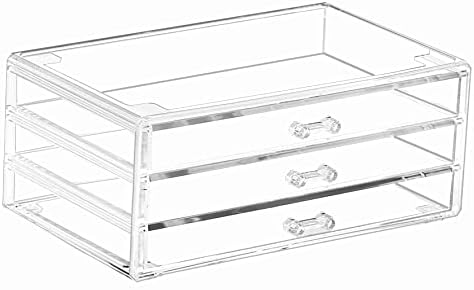 Cq acrylic Drawer Organizer with 3 Long Drawers,Stacking Office Supply Organizer and Desk Pen Storage and Stationary Org