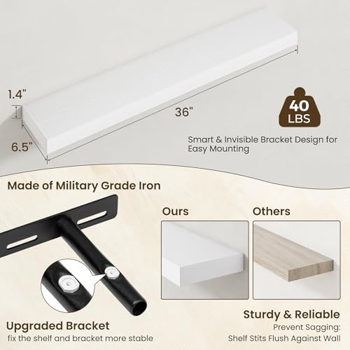 Axeman 36Inch Floating Shelves for Wall, 2 Packs, Invisible Brackets, White
