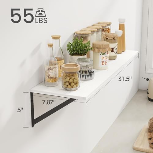 Heimlove White Deep Floating Shelves for Wall, 32W x 8D Wood Wall Shelves Set of 2, Wide Floating Bookshelf for Living R