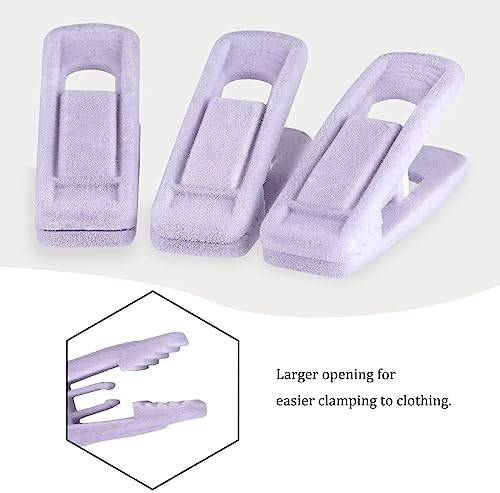 Tinfol Velvet Hanger Clips, 50Pcs Light Purple Strong Finger Flocked Clips, Large Opening Clip, Pants Velvet Clip for Thin Clothes Hangers