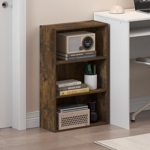 Furinno Basic Book Shelf, 3-Tier Bookshelf, Cube Storage Organizer Bookcase with Open Shelf, 7 x 17 x 26, for Living Roo