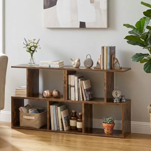 Tangkula 3 Tier Geometric Bookshelf, S Shaped Open Bookcase (Coffee, 2)