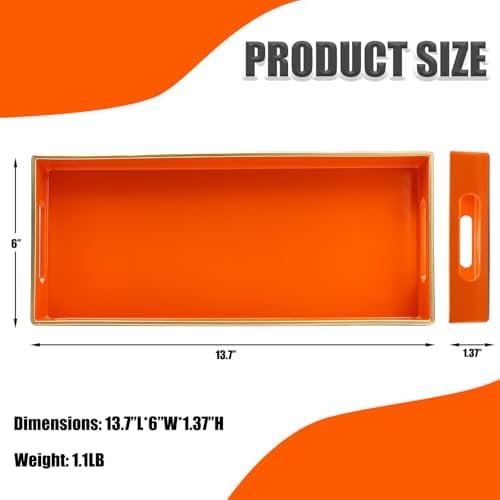 Orange Bathroom Vanity Tray for Countertop, Small Plastic Toilet Tank Versatile Storage & Organization Tray for Makeup, 