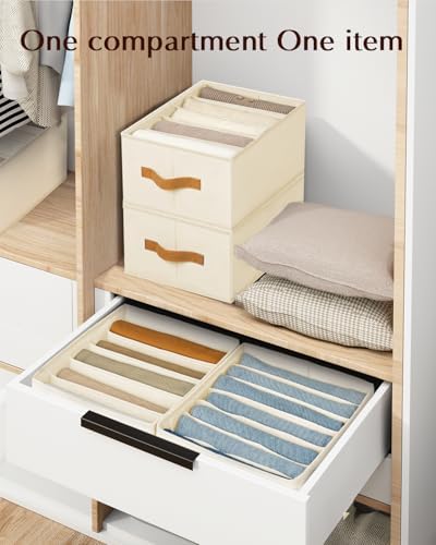 Homsorout Clothes Organizers and Storage - 4/5/7 Grids Fabric Jeans Organizer with Handles, Foldable Closet Organizers D