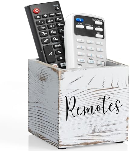 DRASTAR Remote Control Holder, Wood TV Remote Holder, Remote Storage Caddy, Remote Control Organizer (Retro White, 1 Slot)