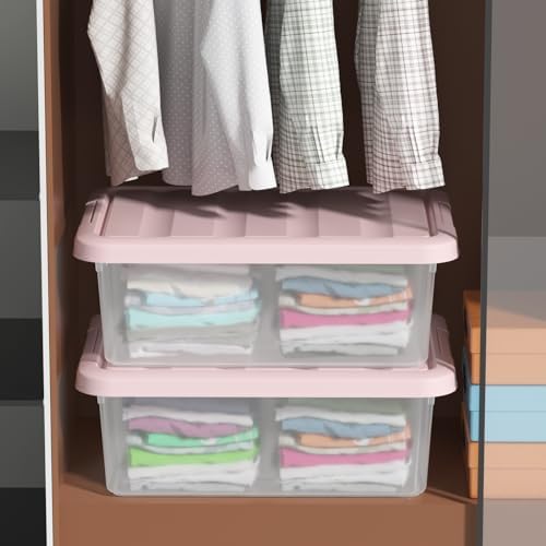 14 Quart Basic Clear Storage Box with Pink Lid (Pack of 2)