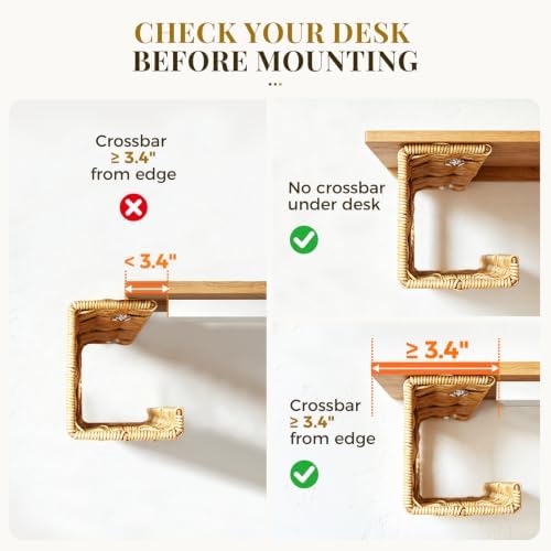 Handmade Rattan Under Desk Cable Management Tray 2 Pack, Natural