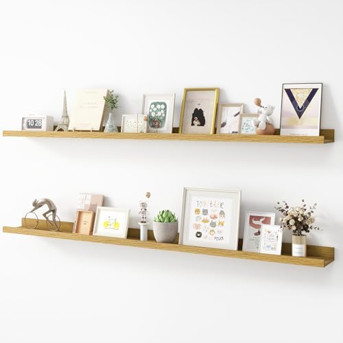 Acovy Picture Ledge Shelf, Wood Long Floating, Set of 2, 56 inch, Oak