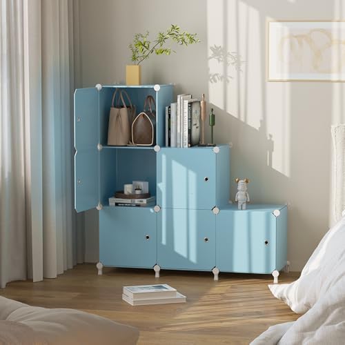 6Cube Storage Organizer Modular Stackable with Doors Blue