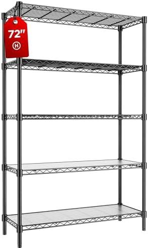 45" W Storage Shelves 5 Tier Wire Shelving, Adjustable Metal Shelving Unit with Shelf Liners, 1875LBS Heavy Duty Storage