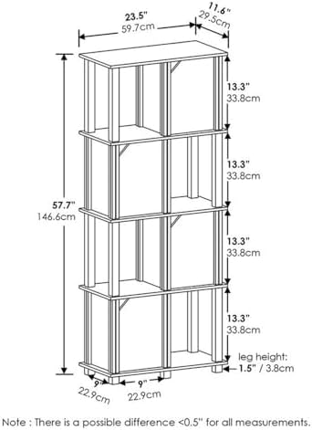 FURINNO Brahms Storage Shelf, 5-Tier, Black Oak/Black