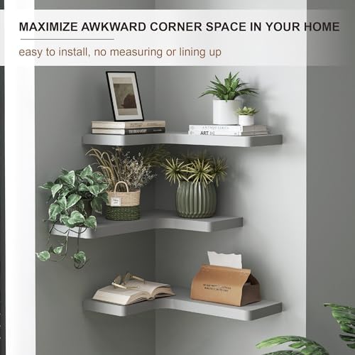 fuqing Corner Floating Shelves, Wall Shelf Set of 3, Shelves for Wall Storage, Solid Wood Shelves for Storage, Wall Moun
