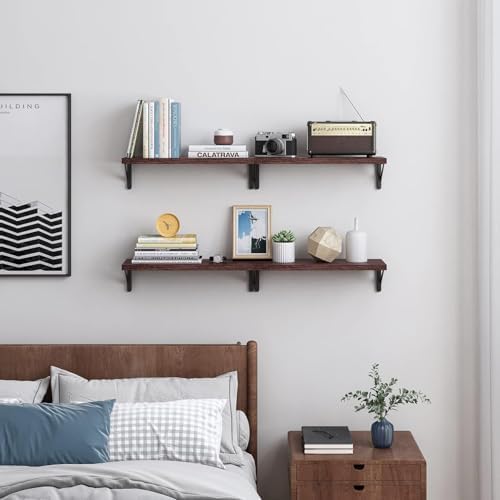 YGEOMER 4 Different Sizes Floating Shelves for Wall Decor, Walnut Red Brown