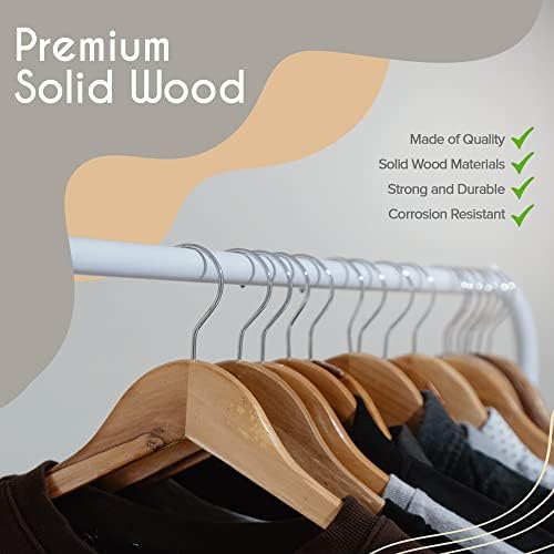 PORTENTUM Wooden Hangers, Pack of 10, Natural Colour. 360º Swivel Hook, All Types of Clothes, Trouser Hangers, Non-Slip 