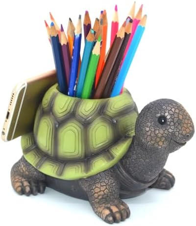Turtle Pencil Holder and Phone Stand - Multifunctional Stylish Storage Container Desk Accessories Organizer - Green