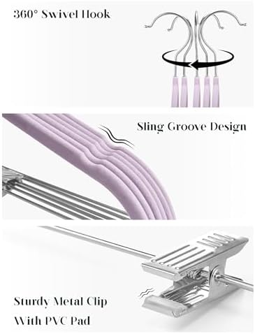 Cozymood Velvet Skirt Hangers 24 Pack, Pants Hangers with Clips - Purple
