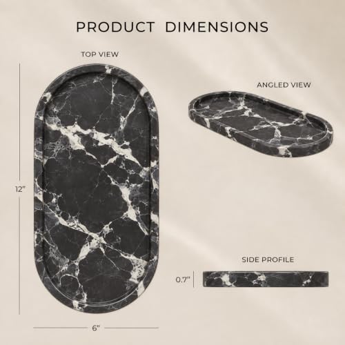 Natural Black Marble Bathroom Tray, 12 x 6 in, Vanity Tray