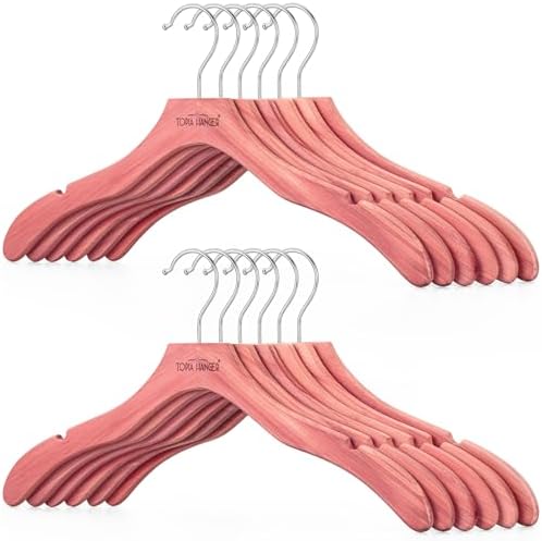 TOPIA HANGER Red Cedar Wooden Hangers 12 Pack, Premium Sweater Hangers No Shoulder Bump, 360° Swivel Hook and Cut Notches Clothes Hangers for Sweater, Coat, Shirts, Jackets, Dress, CT84C