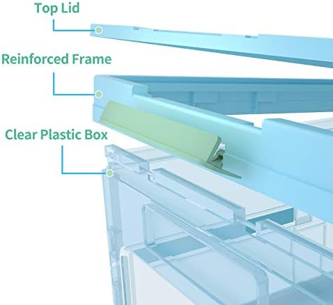 Apsan Collapsible Storage Bins with Lids, Stackable Clear Latch Storage Box with Handle, Folding Plastic Containers, 22Q