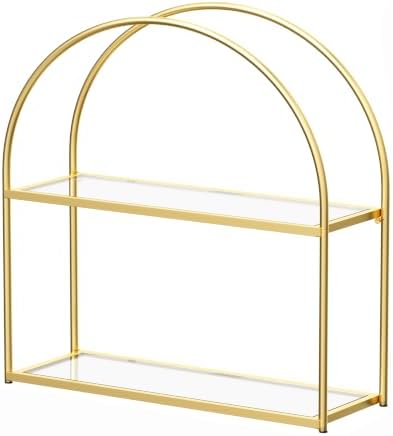Crofy 2-Tier Arched Wall Shelf with Gold Frame & Transparent Shelves
