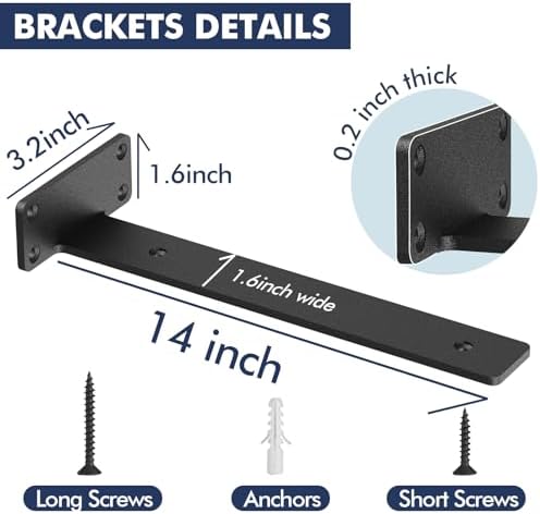 Starunder 14 Inch Floating Shelf Brackets,6 Pack L‑Shape Shelf Supports
