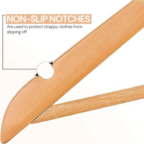 Wooden Clothes Hangers, Set of 50, Solid Wood Hangers, Non-Slip Trouser Hook, Notches in Shoulder Area, 360° Rotating Ho