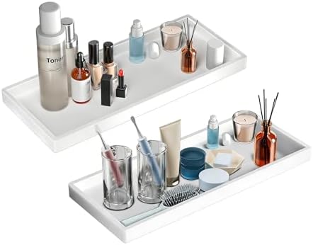 BBK Large Silicone Bathroom Vanity Tray Set, 11.8 in, Black+White, Non-Slip, Ideal for Countertop Organization, Soap Dis
