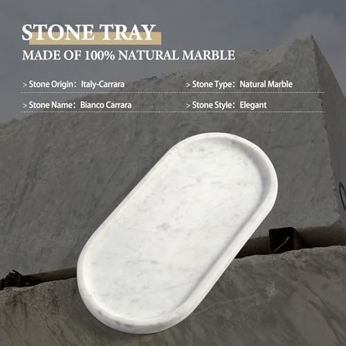 Koville Natural White Marble Tray for Home Decor, 10" x 5" Marble Vanity Tray for Bathroom Countertop Organizer Stone Tr